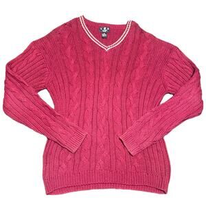 J. Riggings Sportswear deep red V-neck cable knit sweater Men's XXL